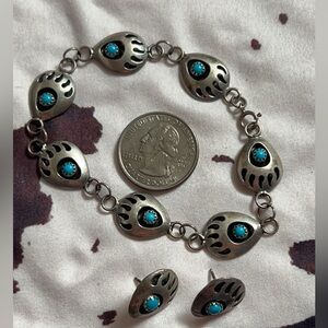 Turquoise bear paw bracelet and matching earrings